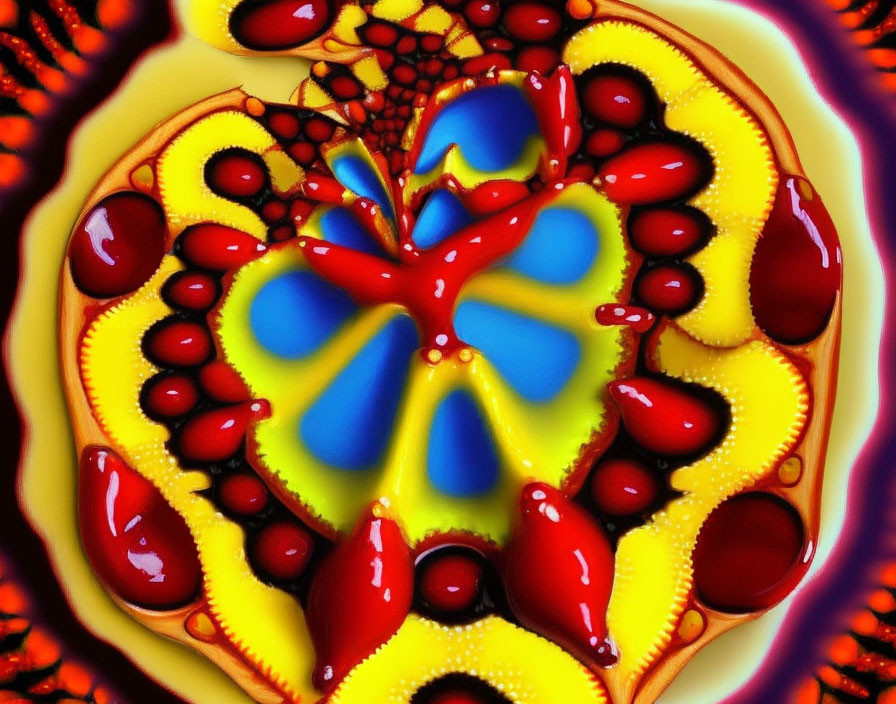 Colorful Abstract Fractal Art in Red, Yellow, and Blue