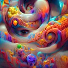 Colorful digital painting of three women with flowing hair and expressive faces