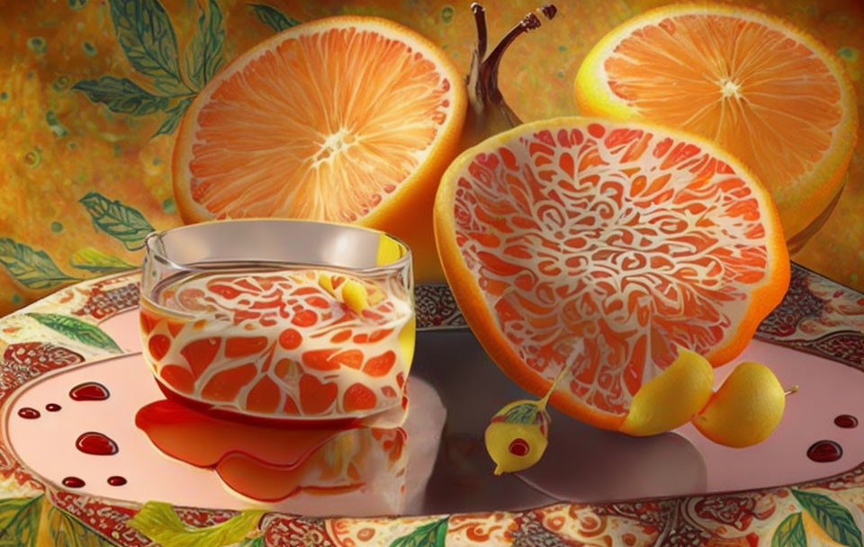 Sliced Citrus Fruits with Fruit-Infused Pudding in Clear Bowl