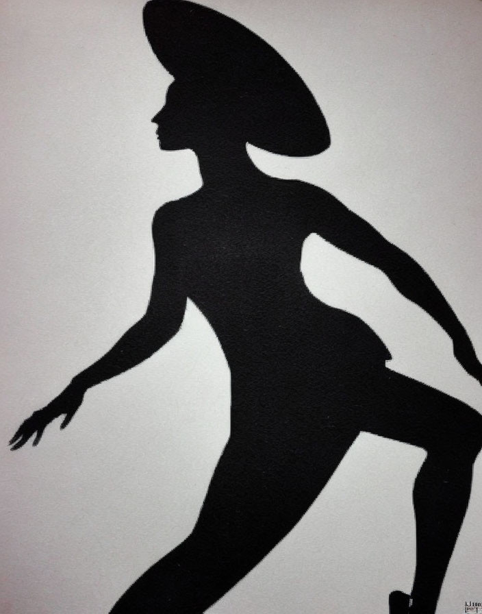 Poised figure silhouette with hat in classic pose on light background