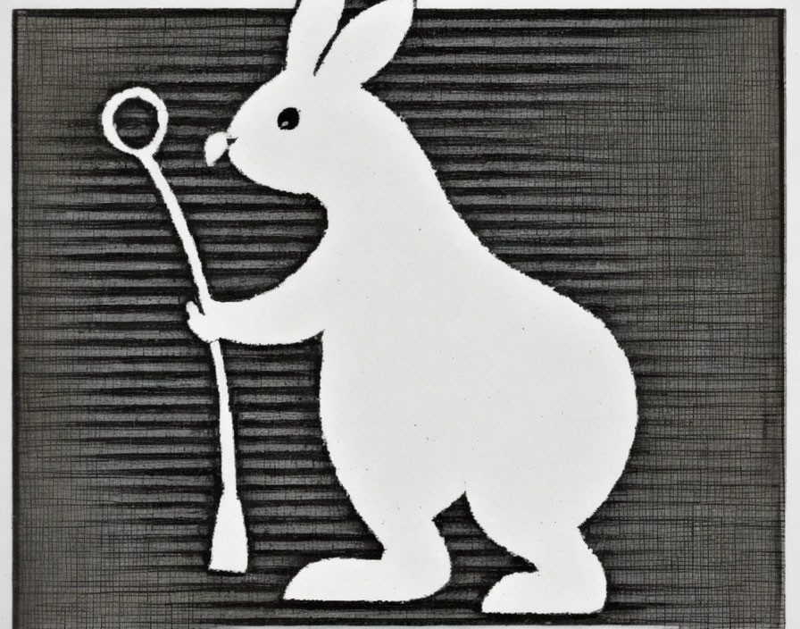 Monochrome stylized rabbit with bubble wand stick