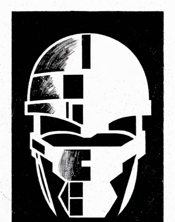 Monochrome futuristic helmet design artwork