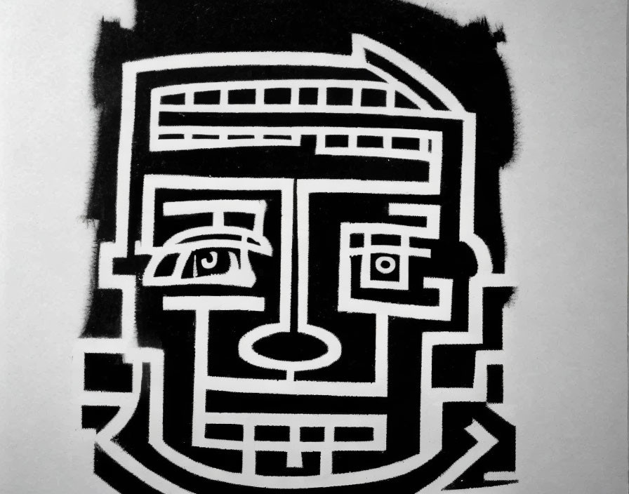 Monochrome abstract portrait with geometric shapes and lines