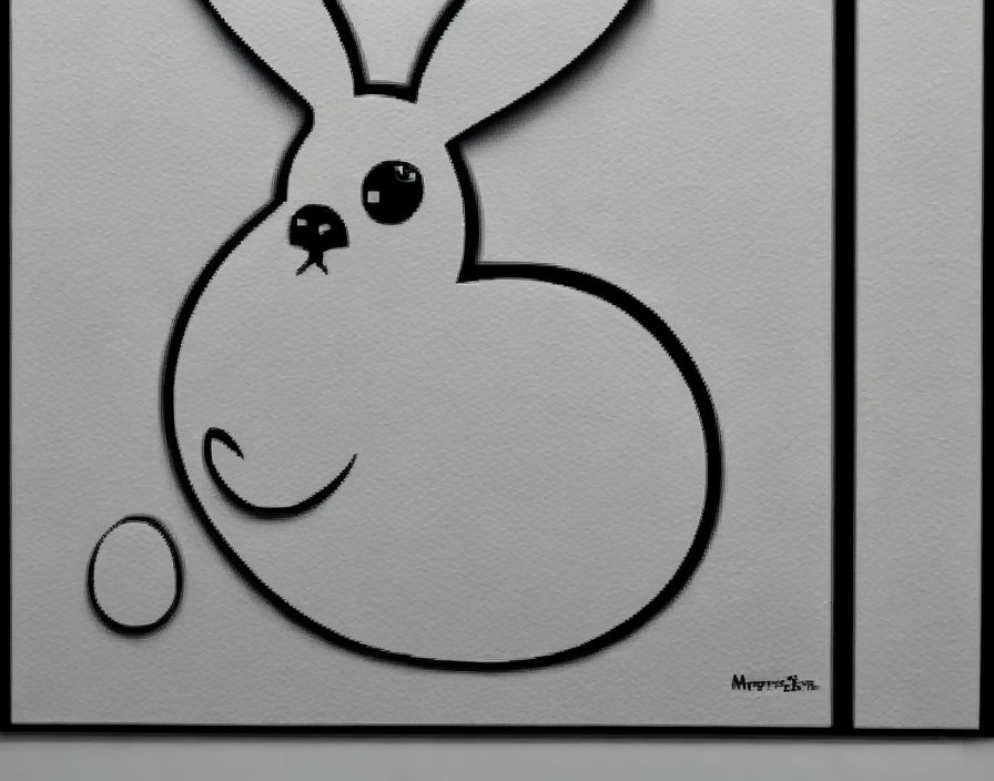 Stylized minimalist black and white rabbit art on textured grey background