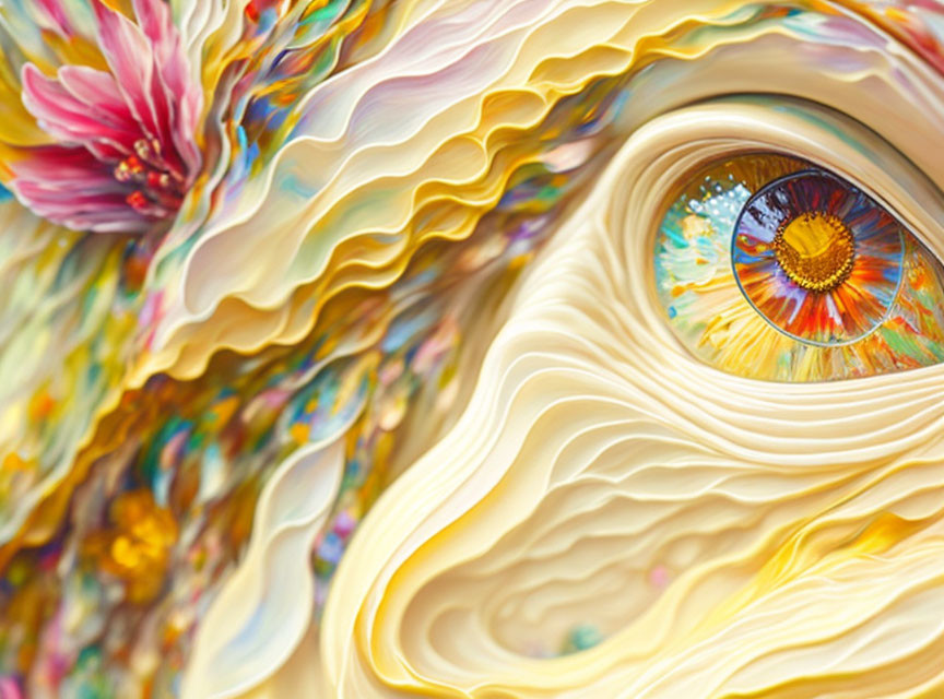 Colorful Abstract Art: Dynamic Swirling Patterns with Luminous Eye Center