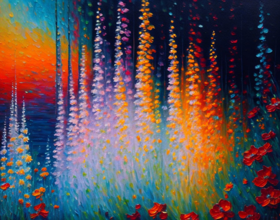 Vibrant flowers in dreamy, impressionistic garden scene