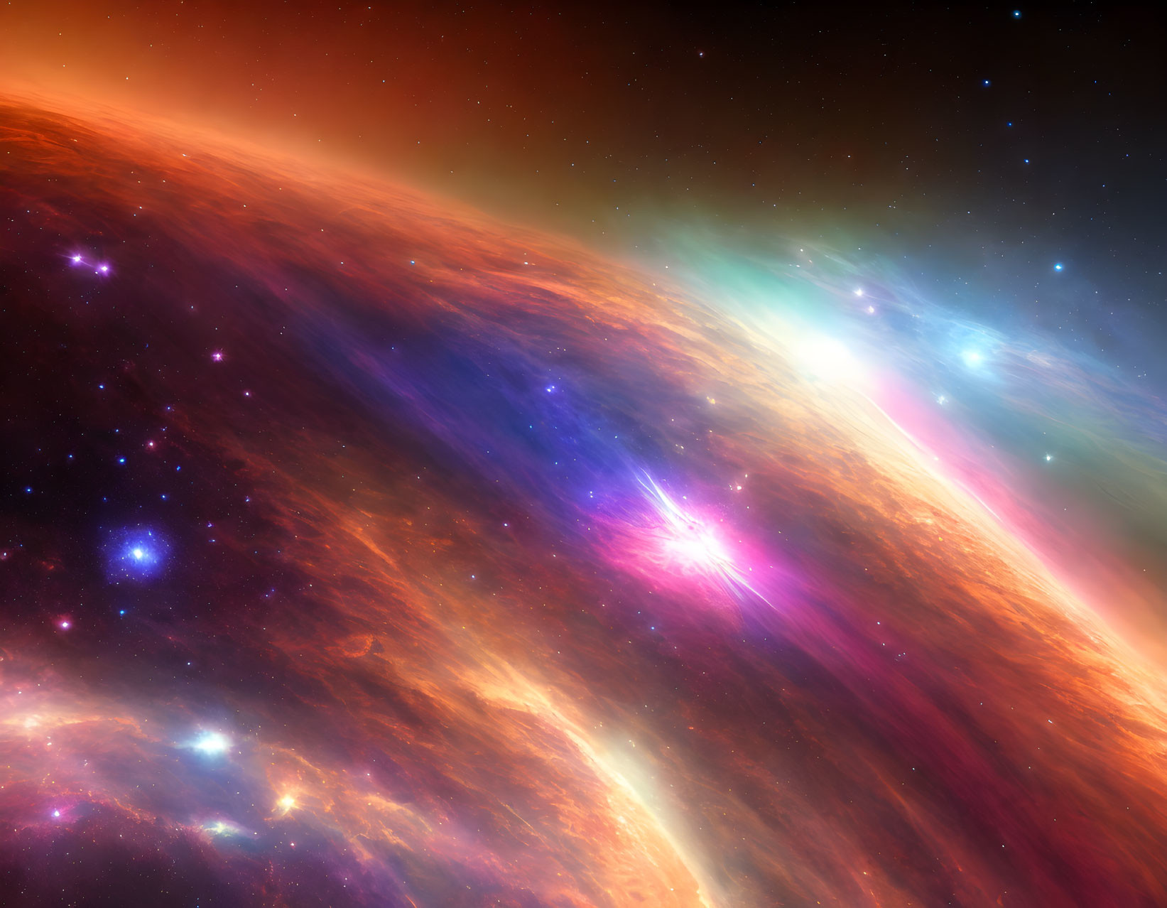 Colorful Star-Studded Space Scene with Warm Oranges to Cool Blues & Purples