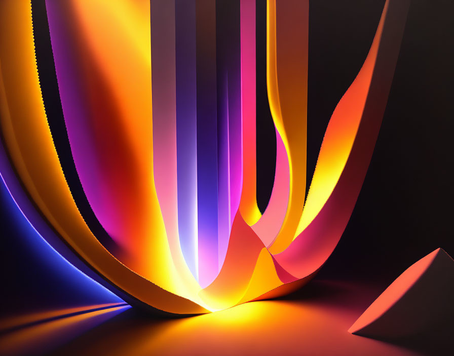 Curved shapes in warm gradient colors with dynamic lighting on dark background