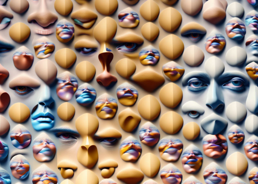 Collage of Human Facial Features in Surreal Circles