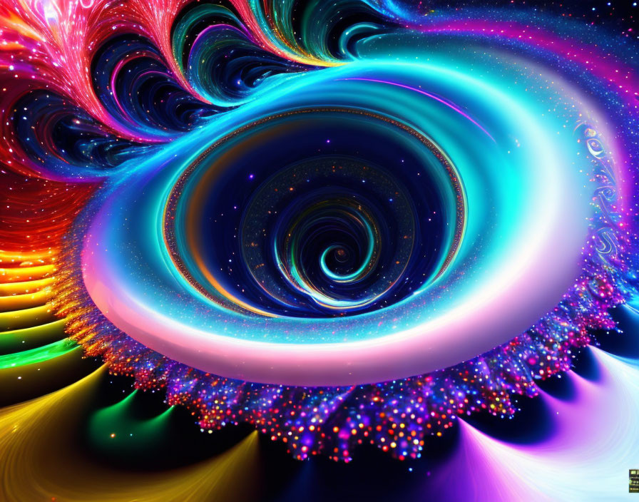 Colorful Abstract Digital Art: Swirling Cosmic Eye Design in Spectrum of Colors