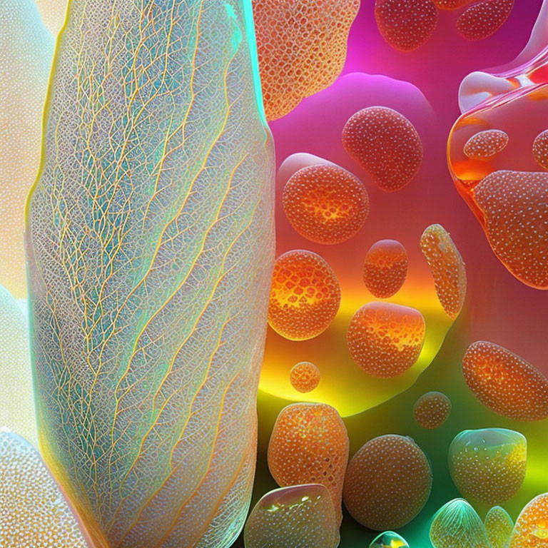 Colorful spheres and textured veins on luminous backdrop