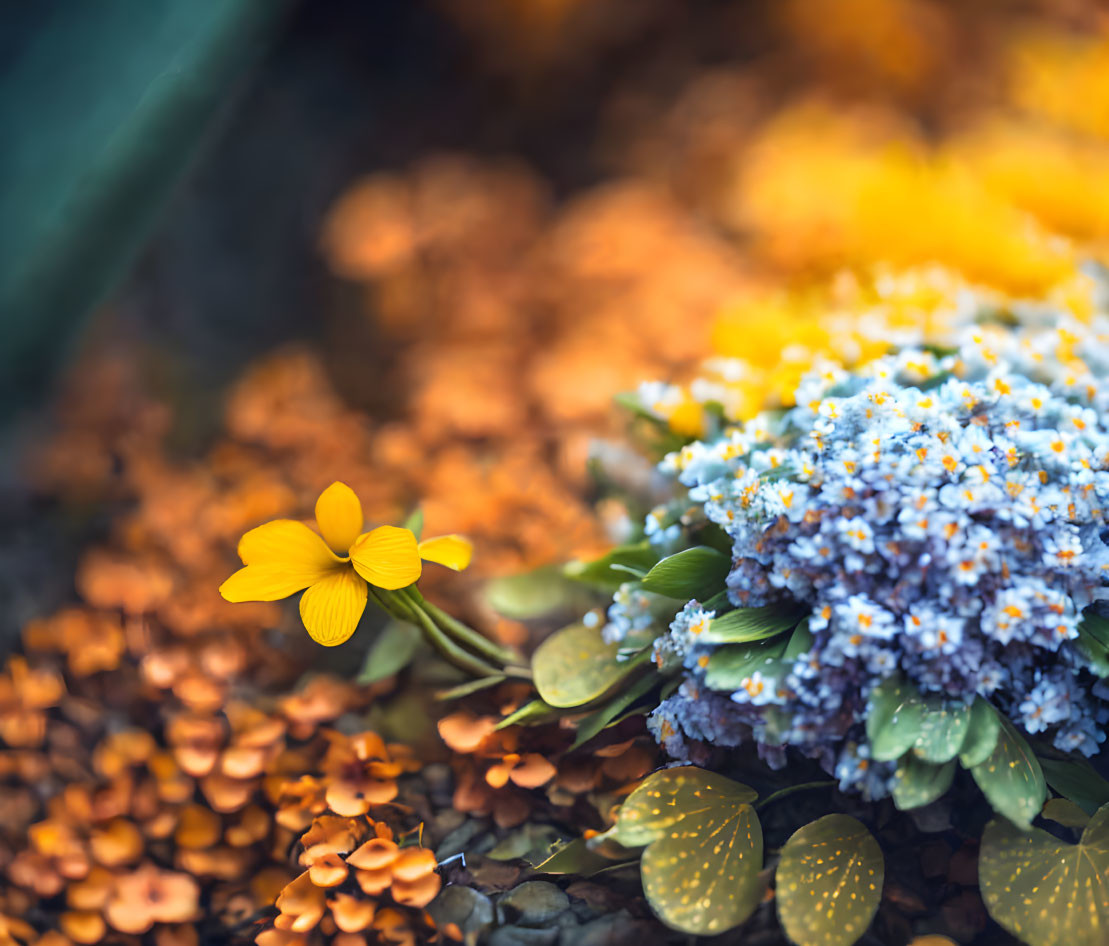 Close-up of Vibrant Yellow and Purple Flowers with Soft-focus Background