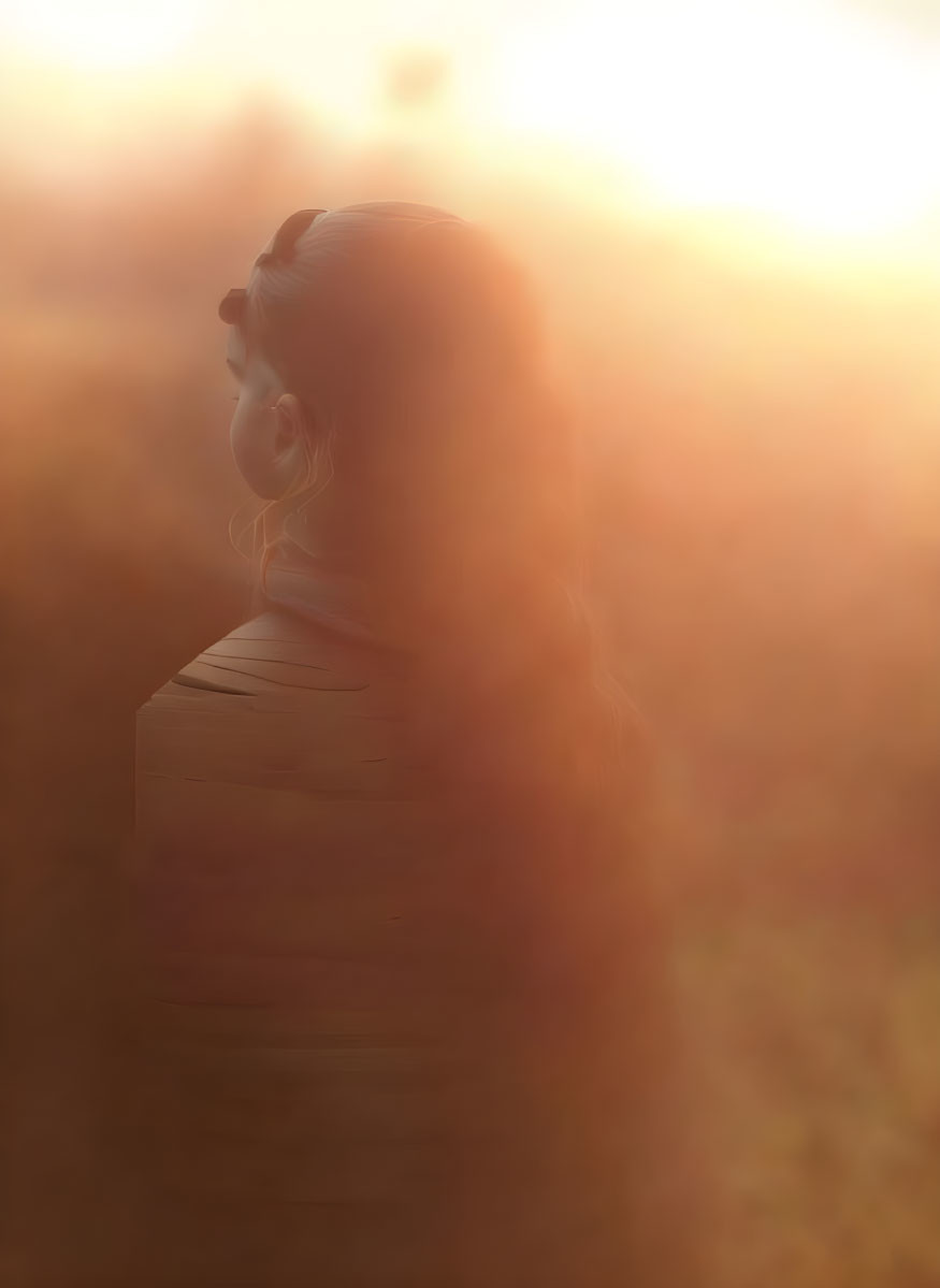 Silhouette of person gazing at golden sunset glow