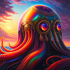 Stylized octopus digital art with ornate patterns and glowing eyes