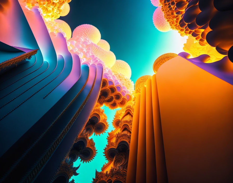 Colorful Fractal Landscape Transitioning from Cool to Warm Hues