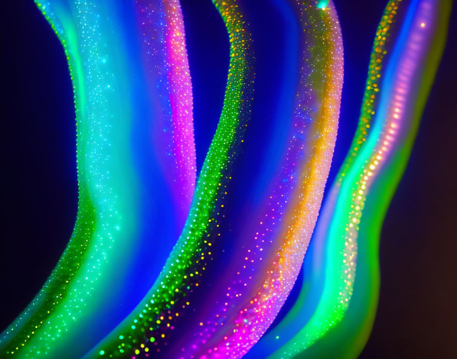 Abstract multicolored light trails and glittering dots on dark background