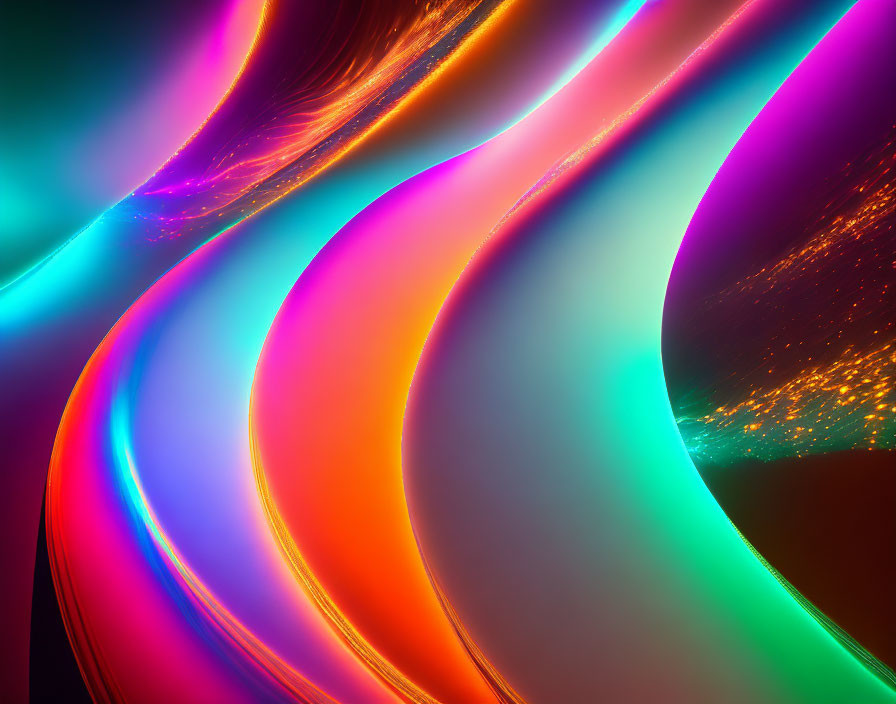 Abstract Neon Digital Art: Vibrant Curves on Dark Background