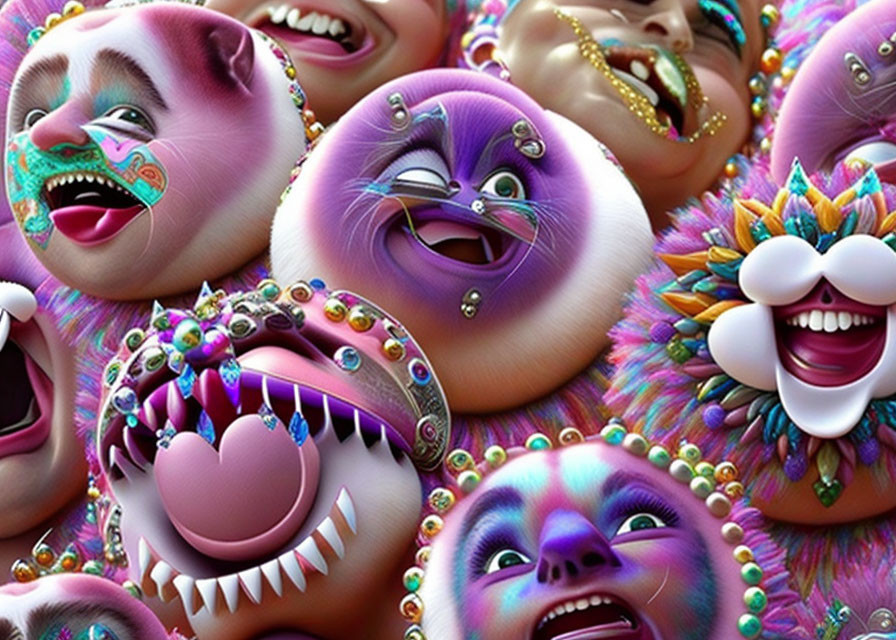 Vibrant 3D characters with exaggerated expressions and diverse textures