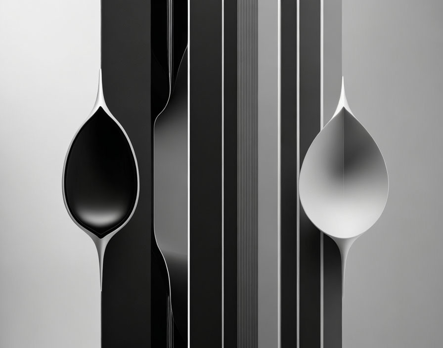 Contrastive spoon-themed monochrome abstract art