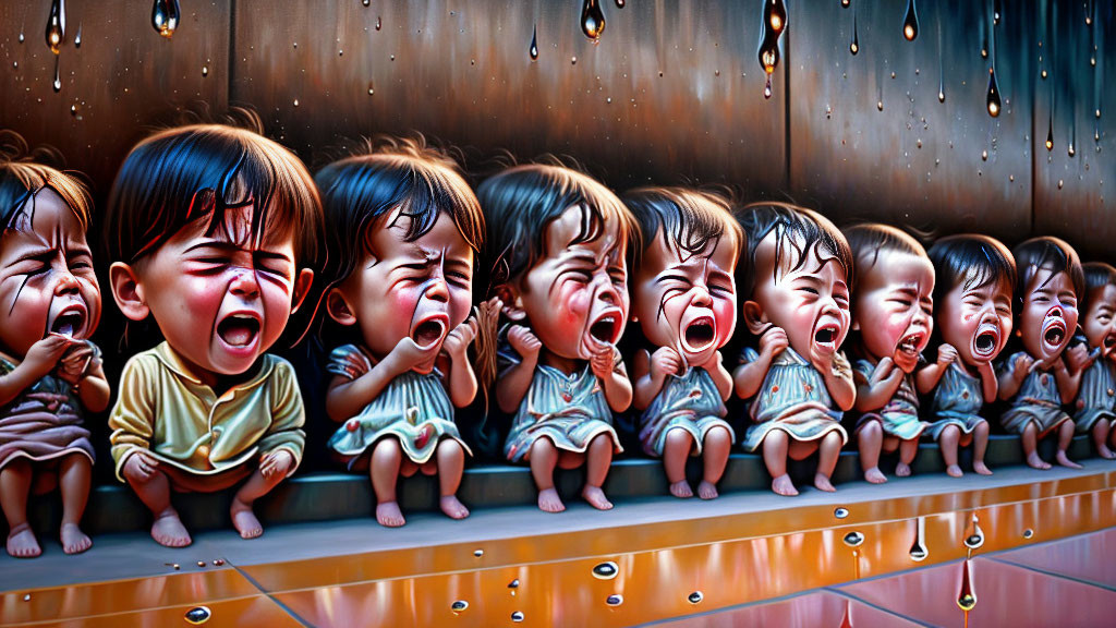 Cartoon-style babies with intense crying expressions on dark background