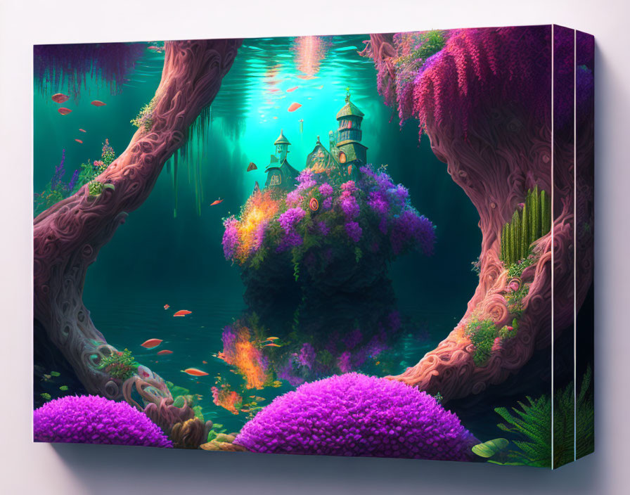 Colorful Submerged Castle in Aquamarine Coral Fantasy