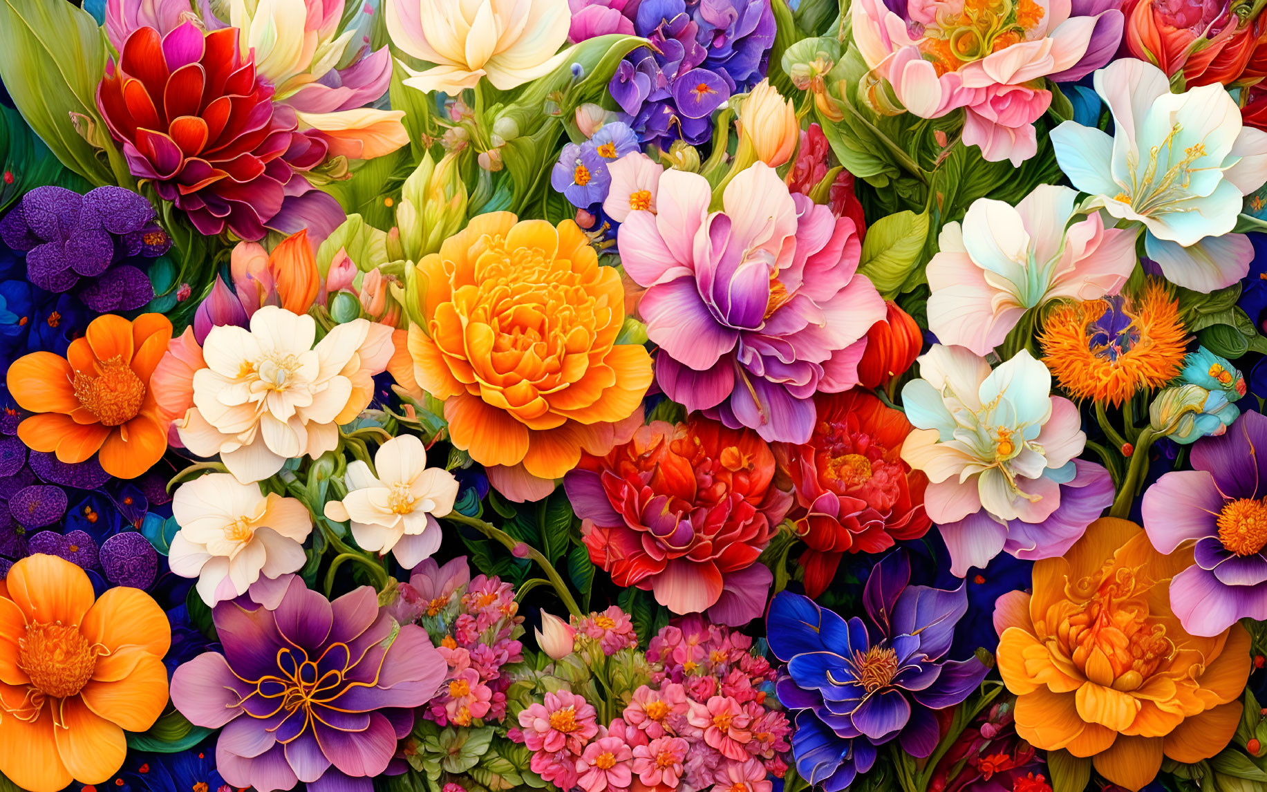 Assorted Flowers in Full Bloom with Rich Color Palette