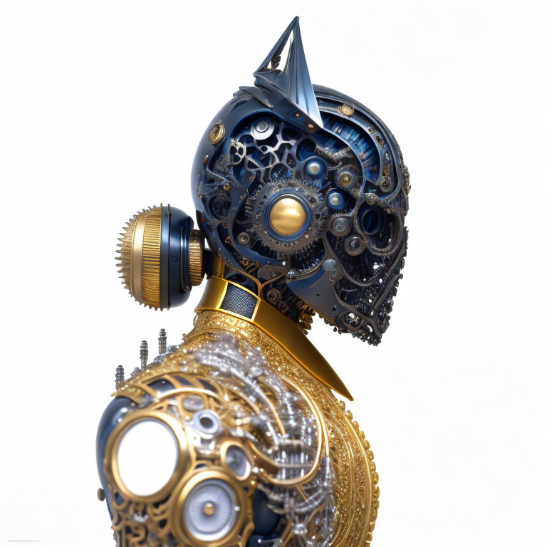 Detailed Steampunk Mechanical Head and Torso with Golden Gears