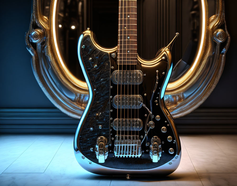 Luxurious Electric Guitar with Glowing Ornamental Design