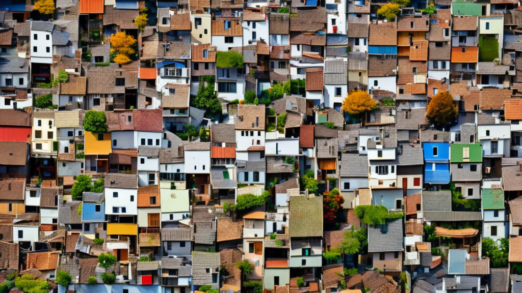 Vibrant urban neighborhood with colorful rooftops