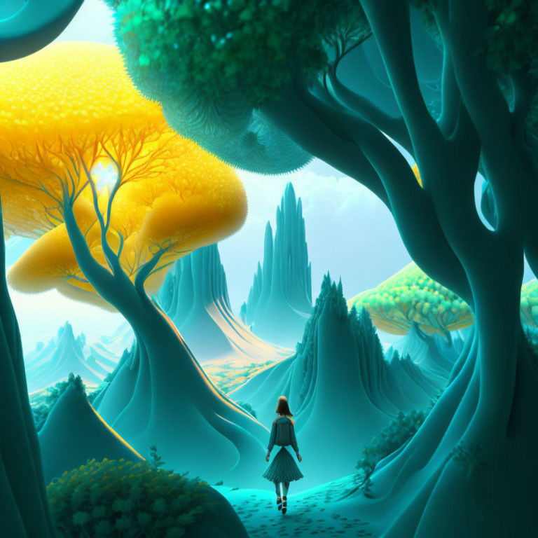 Fantasy forest with glowing trees and mystical landscape