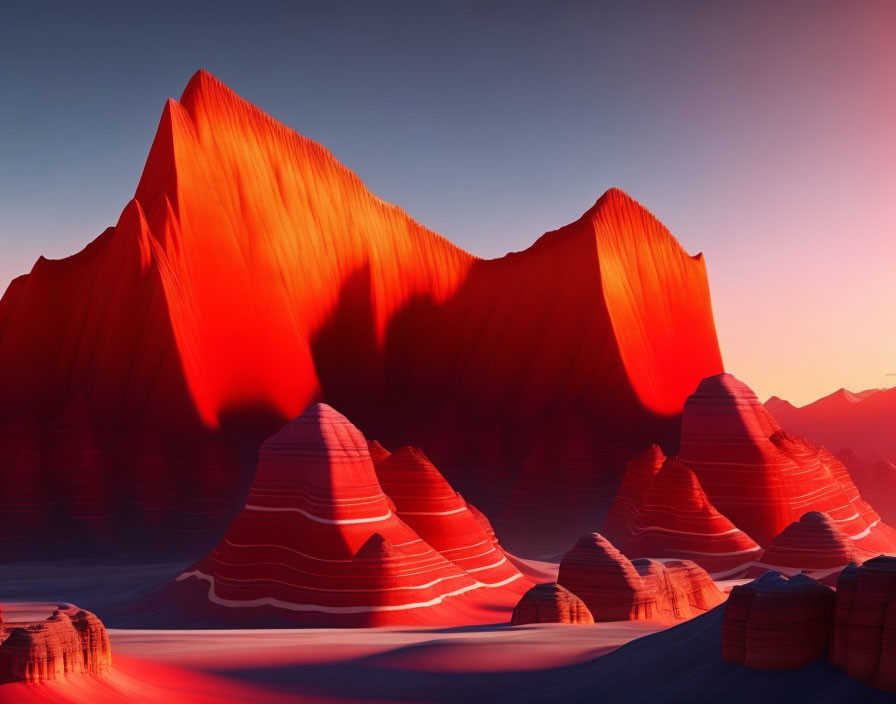 Vibrant red sandstone peaks under sunset light against blue sky