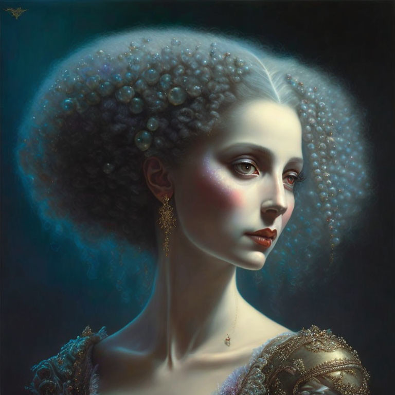 Intricate Afro Hairstyle and Elegant Attire Portrait