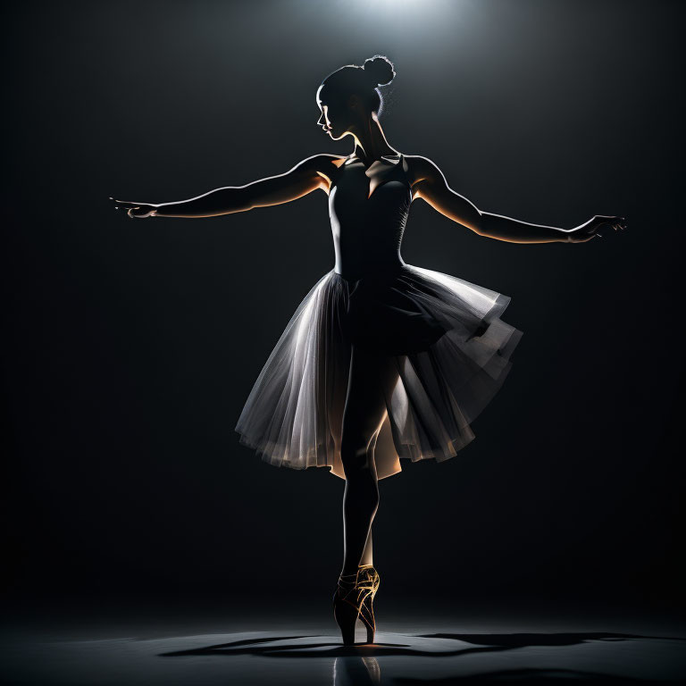 Ballerina silhouette in black tutu on pointe