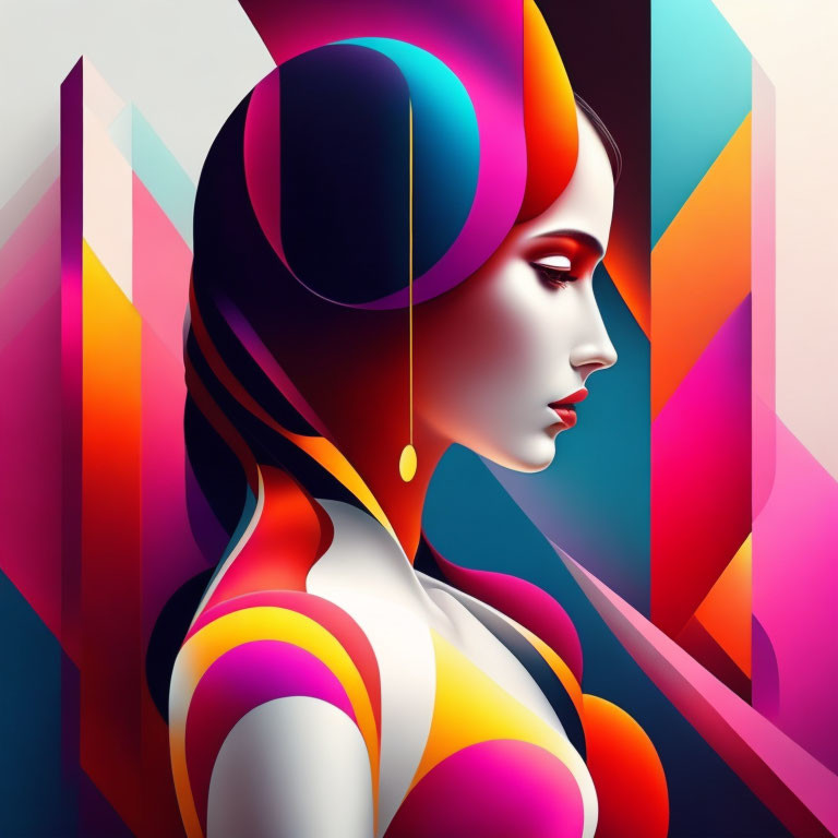 Colorful Geometric Background Enhances Woman's Stylized Portrait