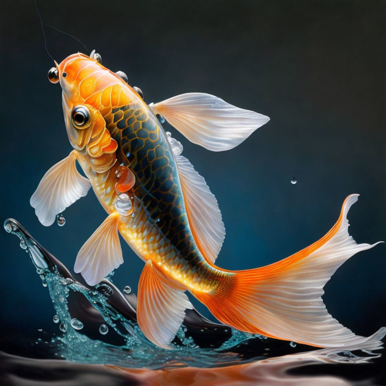 Colorful Goldfish Leaping with Detailed Scales and Fins