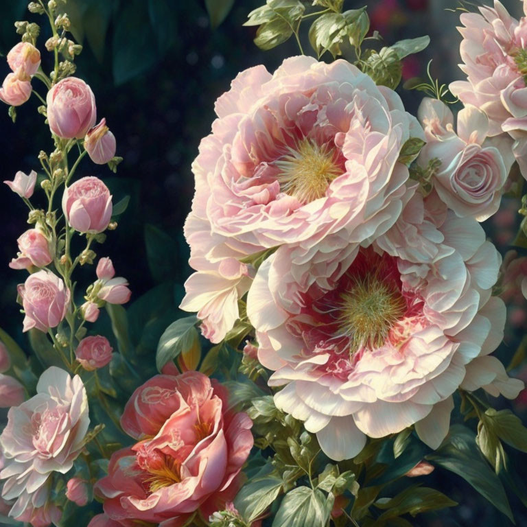 Vibrant Pink Peonies Blooming Among Green Foliage