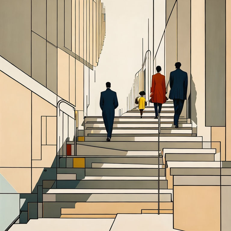 Wide Staircase in Modern Beige and Yellow Architectural Setting