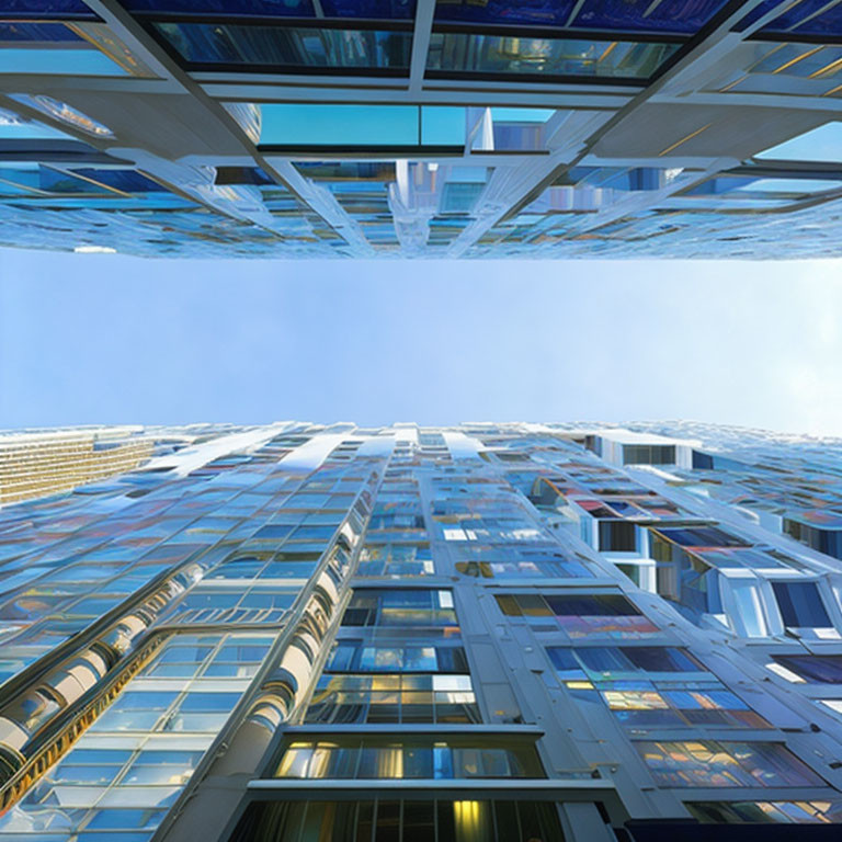 Modern skyscrapers with reflective glass facades under clear blue sky