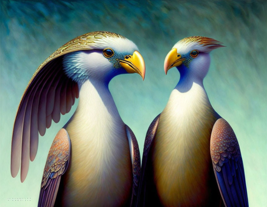 Stylized anthropomorphic eagles in detailed artwork