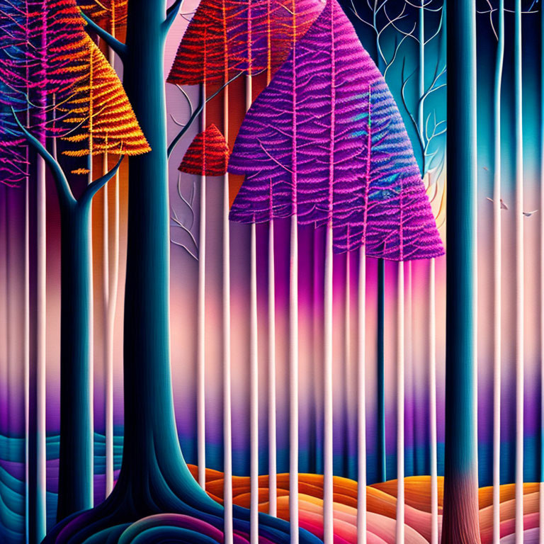 Colorful Geometric Forest Artwork with Gradient Background