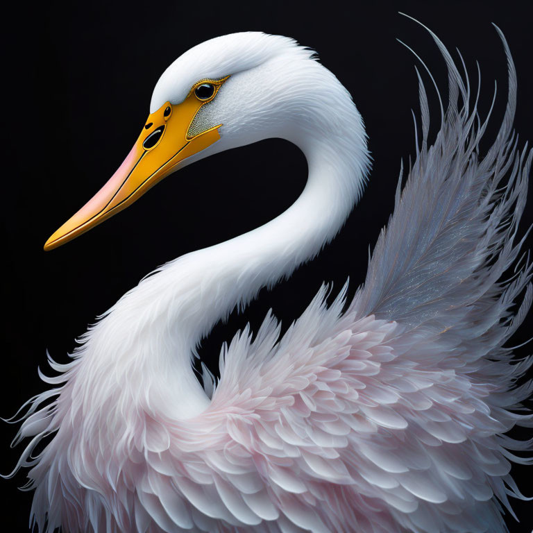 Detailed Swan Artwork with Orange Beak and Pink Feathers