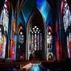 Gothic Cathedral Interior with Vaulted Ceilings and Stained Glass Windows