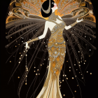 Art Nouveau-style illustration of a woman in a golden gown and headdress.