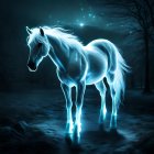 Ethereal glowing horse in mystical forest at night