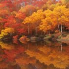 Vibrant autumn foliage reflecting on still lake waters