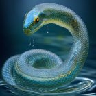 Vibrant digitally created snake with jeweled texture on dark background