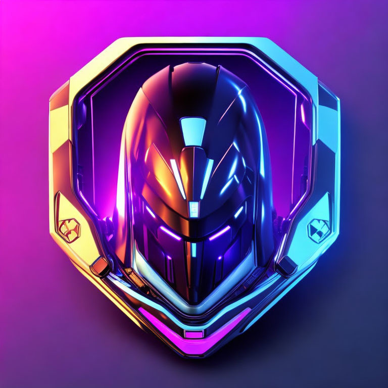 Futuristic Helmet Design with Neon Lighting on Vibrant Background