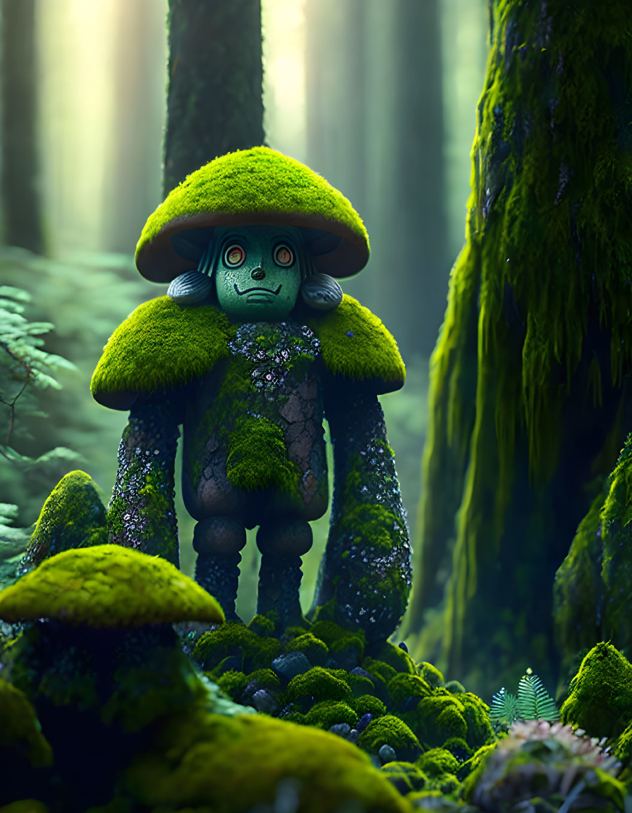 Moss-Covered Creature in Lush Forest Setting