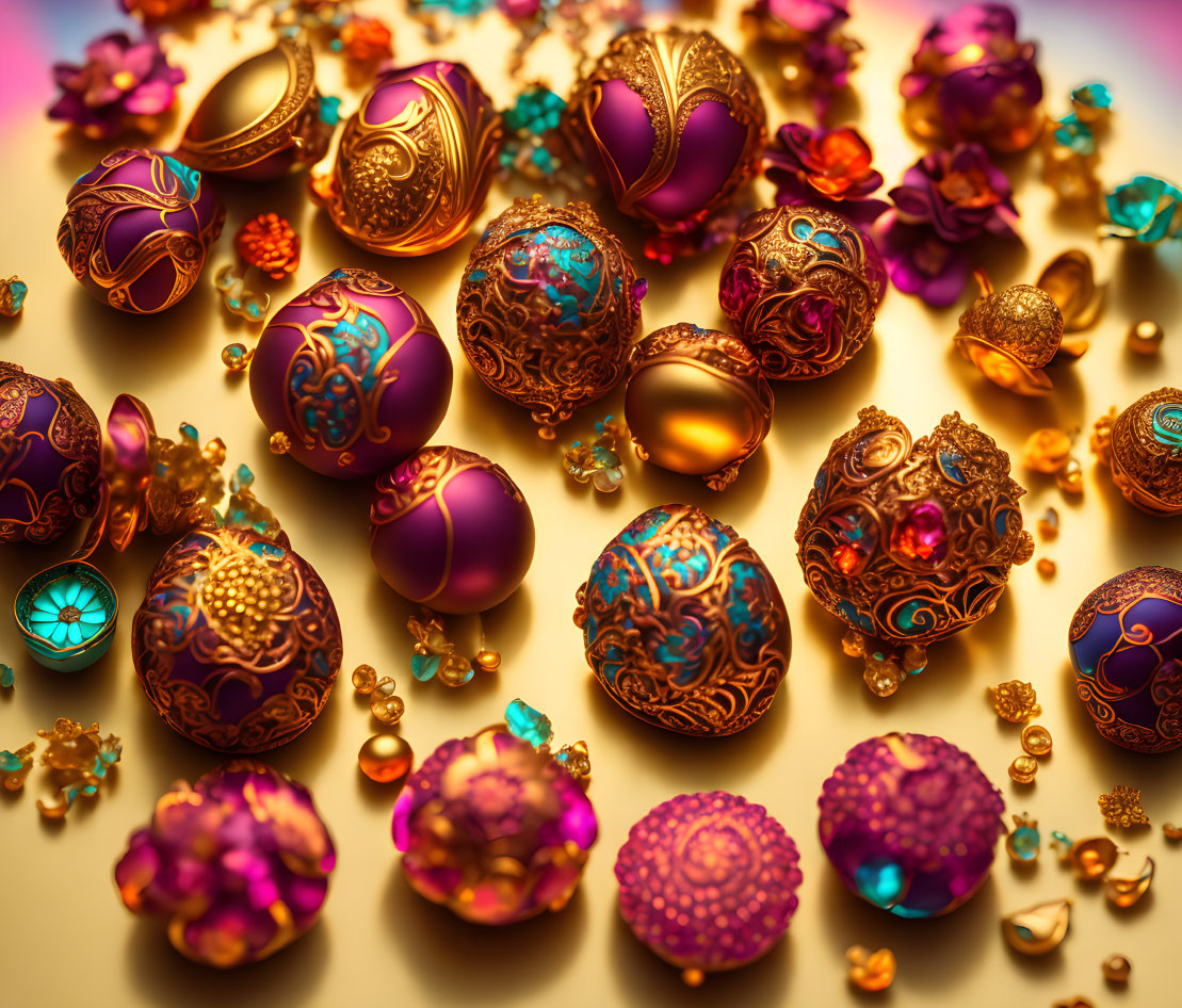 Colorful Jewel-Toned Easter Eggs with Ornate Patterns