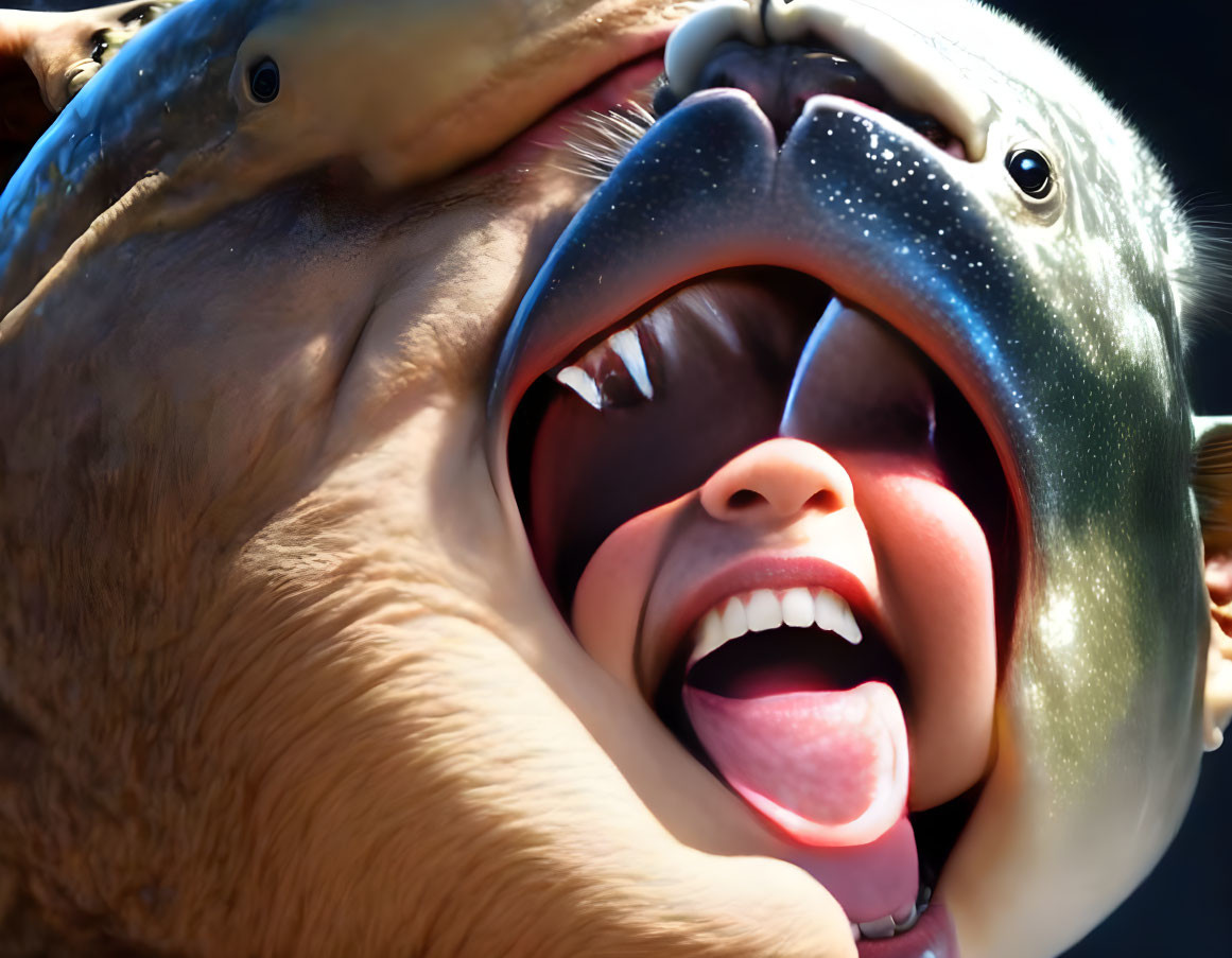 Person wearing sunglasses imitating fish with open mouth